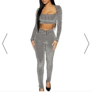 Velvet houndstooth crop top + leggings